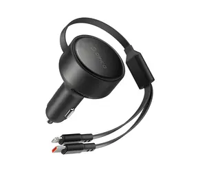Orico Dual Stretch nabíječka do auta černá / Nabíječka do auta / 2x výsuvný kabel USB-C + Lightning / 60W