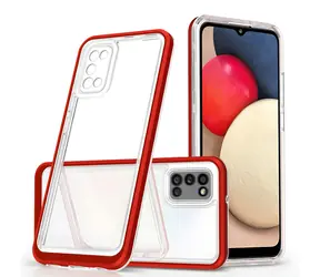 Hurtel 3v1 pouzdro s rámečkem Samsung Galaxy A03s červená / Pouzdro / Průhledné / 3v1