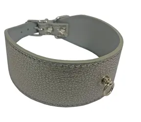 Huhubamboo Metal obojek titanový L / Obojek pro psy / 50 mm x 33-38 cm / Hovězí kůže