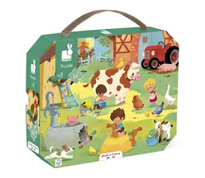 JANOD Puzzle v kufříku Den na farmě / 24 dílků / 50 x 40 cm