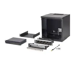 Digitus 10" Síťová sada 6U černá / Nástěnný rozvaděč / switch 8 port / patch panel 12 port / IP20