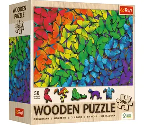 TREFL Dřevěné puzzle Duhoví motýli / 501 dílků / 37,5 x 25,4 cm