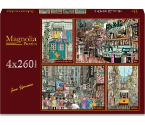 MAGNOLIA Puzzle Láska ve vzduchu, Retro bar, Broadway, Uličky Lisabonu / 4x260 dílků / 24 x 34 cm