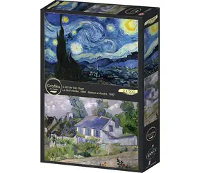 GRAFIKA Puzzle Hvězdná noc a dům Auvers / 2x500 dílků / 47,8 × 34,2 cm