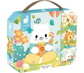 JANOD Puzzle v kufříku Zvířátka 4v1 / (6 & 9 & 12 & 16 dílků) / 20 x 20 cm