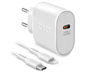 SBS Ultra Fast Charge bílá / Cestovní nabíjecí sada / USB-C PD 20 W / Lightning kabel