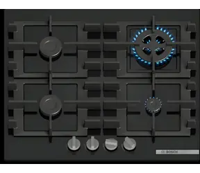 Bosch PNH6B6K40 černá / Plynová varná deska / 59 cm / 4 hořáky / litinové podpěry