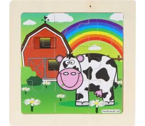 Dřevěné puzzle Farma: Duhový den / 9 dílků / 9x9 cm