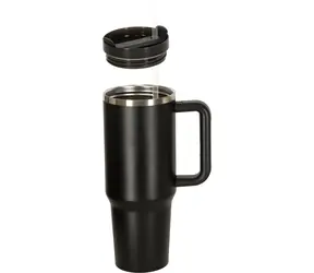 KIK černá / Termohrnek s brčkem / 1200 ml / dvojitá stěna / brčko