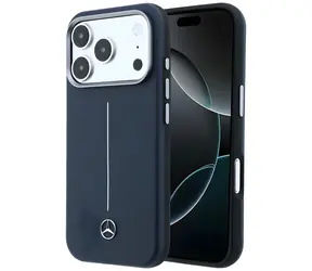 Mercedes Leather Semi Wrap Iconic Line tmavě modrá / Zadní kryt / MagSafe / pro iPhone 17 Pro Max
