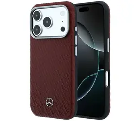 Mercedes Leather Semi Wrap Wood Effect červená / Zadní kryt / MagSafe / pro iPhone 17 Pro