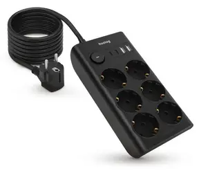Huslog nabíjecí stanice 15W černá / 6x zásuvka / 2x USB-C / 2x USB-A
