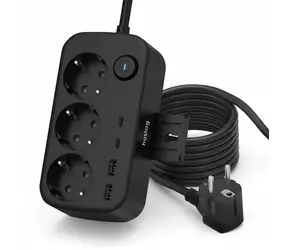 Huslog nabíjecí stanice 15W černá / 3x zásuvka / 2x USB-C / 2x USB-A / Držák na telefon