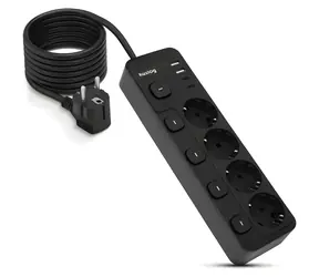 Huslog nabíjecí stanice 15W černá / 4x zásuvka / 2x USB-C / 2x USB-A / 5x vypínač