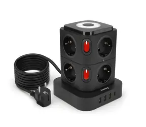 Huslog nabíjecí stanice 15W černá / Nabíjecí stanice / 8x zásuvka 230V / 1x USB-C 3A / 3x USB-A