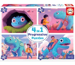 EDUCA Puzzle Přátelští dinosauři 4v1 / 20 & 40 & 60 & 80 dílků / od 4 let
