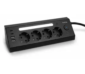 Huslog nabíjecí stanice 15W černá / 4x zásuvka / 2x USB-C / 2x USB-A / LED lampička
