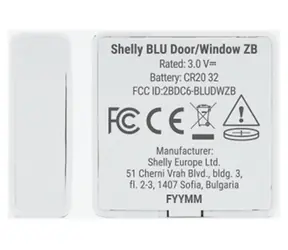 Shelly BLU Door/Window ZB / Senzor dveří a oken / Zigbee 3.0 / Bluetooth 5 LE / světelný senzor