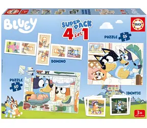 EDUCA Soubor her Bluey 4v1 / Puzzle 25 a 50 dílků, domino, pexeso / 33x24 cm