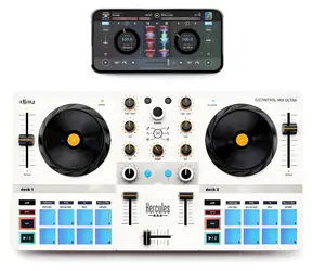 Hercules DJControl Mix Ultra bílá / Mixážní pult / Bluetooth Low Energy / baterie 10 h / 8 padů / 3pásmový EQ