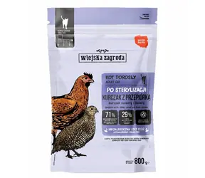Wiejska Zagroda Sterilized kuře a křepelka 800 g / Granule pro kastrované kočky / bez obilovin
