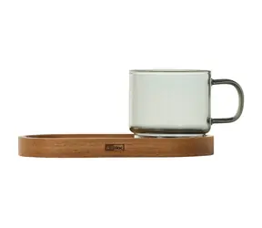 AdHoc IMPACT / Sada hrníčků na espresso s podtáckem / 70 ml / sklo, akáciové dřevo