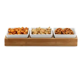 Weis Sada servírovacích misek 3 ks porcelán a dřevo / Servírovací mísy / 30,1 x 10,8 x 5,4 cm
