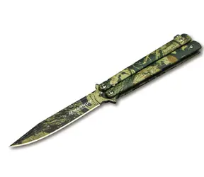 Boker Balisong Camo / Kapesní nůž / Balisong zámek / Čepel 105 mm / Délka 229 mm