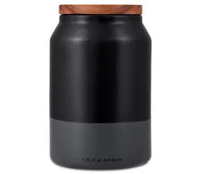 Cole&Mason Hinxton Keramická dóza na potraviny černá, tmavě šedá / 18 cm / akáciové víko / vzduchotěsná