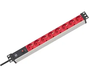 Brennenstuhl Alu-Line černá/červená / Napájecí lišta / 19" / 8x zásuvka / vypínač / 10 A / 2m kabel