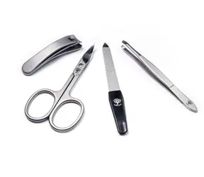 Boker Basic L / Sada na manikúru / nůžky, kleštičky, pilník, pinzeta / kožené pouzdro