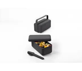 BlimPlus Bauletto S carbon black / Box na jídlo / Vzduchotěsný / Se sadou příborů / Protiskluzová základna