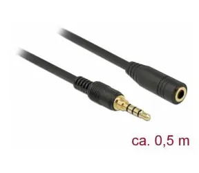 DeLock Jack 3,5 mm 4pin černá / Prodlužovací audio kabel / 0,5 m / Pozlacené konektory