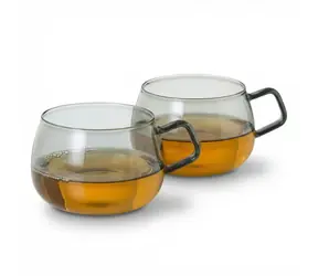 AdHoc YUNA sada 2 hrnků na čaj/kávu tmavé sklo / 400 ml / borosilikátové sklo