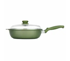 Risoli DR GREEN zelená / Hluboká pánev / 24 cm / skleněná poklice / litý hliník / indukce