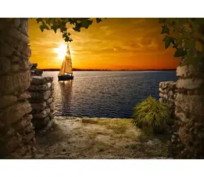 NORIMPEX Diamantové malování Plachetnice při západu slunce / 30x40 cm