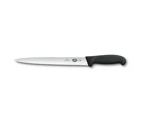 Victorinox Fibrox černá, zoubkovaná špičatá čepel / Plátkovací nůž / 25 cm / nerezová ocel