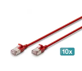 Digitus CAT 6A F/FTP Slim červený / Patch kabel / 5 m / AWG 32/7 / 10 Gbit/s / PoE+ / 10 ks