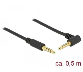 DeLock Jack 3,5 mm 4pin černá / Audio kabel / 0,5 m / Úhlový konektor / Pozlacené konektory