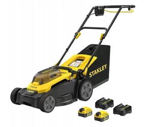 Stanley V20 SCMWP3701M2-QW černá/žlutá / Aku sekačka na trávu / 36V (2x18V) / šířka 37 cm / koš 45 l / 2x 4.0Ah