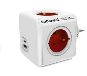 Cubenest PowerCube Original USB PD 20W červená / Rozbočovač / 4x zásuvka / USB-A + USB-C / Dětská pojistka