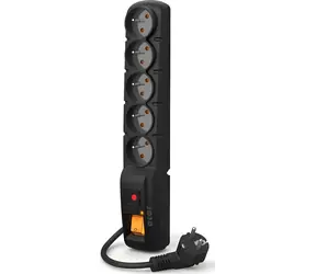 Acar F5 PRO 5m černá / Prodlužovací přívod / přepěťová ochrana / 5 zásuvek