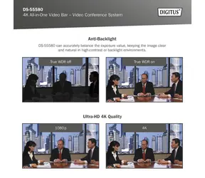 Digitus DS-55580 Video Bar Pro černá / Videokonferenční systém / 4K / 8 Mpx kamera / USB-C / RJ-45