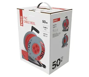 EMOS prodlužovací kabel na bubnu 50 m červená / Prodlužovací kabel / 4 zásuvky / s vypínačem / 1,5 mm2 / IP20