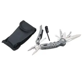 TROIKA FIRE TOOL 14 šedá / Multifunkční nástroj / 14 v 1 / nůž, nůžky, kleště, pilník / nylonové pouzdro