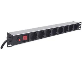 Intellinet Napájecí lišta 8x zásuvka 19" černá / Napájecí lišta / Rack 1U / 16 A / 3 m kabel / Hliník