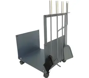 OEM Krbový koš na dřevo s nářadím / Krbový koš / ocel a dřevo / výška 62 cm