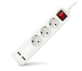 Entac prodlužovací přívod 3x zásuvka, 2x USB, vypínač, bílá / Prodlužovací přívod / 1,5 m / 3680 W / IP20