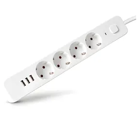 Entac Prodlužovací přívod 4 zásuvky, 3x USB-A bílá / Prodlužovací přívod / 1,5 m / Vypínač / 3680 W