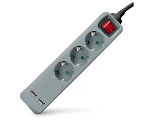 Entac 3-zásuvkový prodlužovací blok s USB šedá / Prodlužovací kabel / 3x 230V / 2x USB-A / 1,5 m